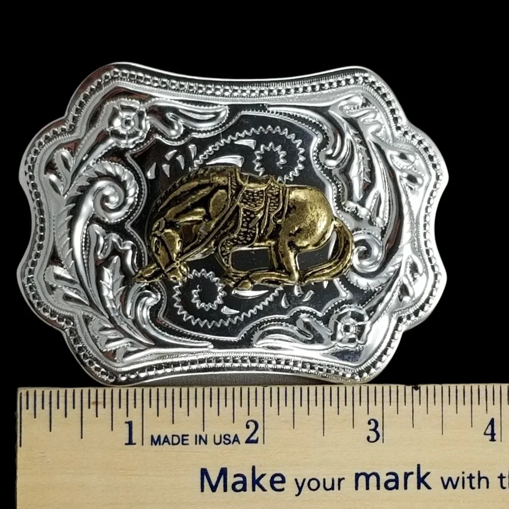 Western Horse Bucking Silver Tone Rodeo Cowboy Belt Buckle USA Made‎
